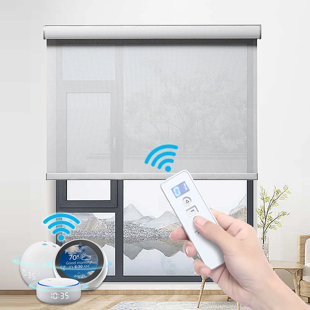 New Style Battery Power Blackout Roller Blind Fabric Ready Made Curtain Window For Bedroom Motorized Roller Shades