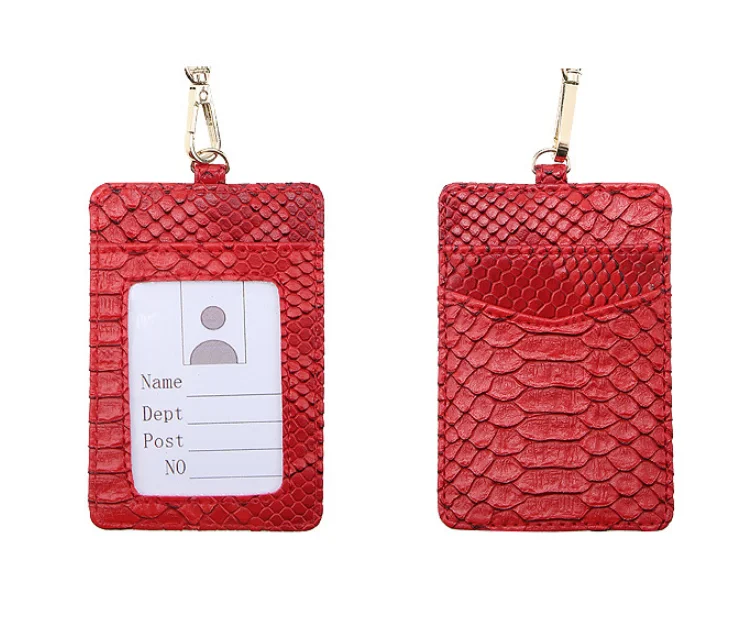 Hot selling  pattern student ID card holder custom PU leather work pass card case with lanyard