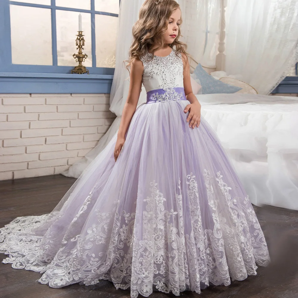 88406  Kids Birthday Boutique Clothing Luxury Lace Long Frock Flower Girl Wedding Communion Pageant Dress