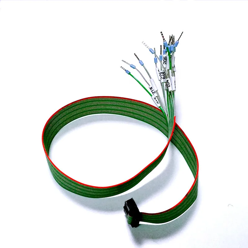 20 Pin red green grey color flat ribbon cable with 2.54mm pitch IDC FC connector and ferrule terminals OEM flat cable assembly