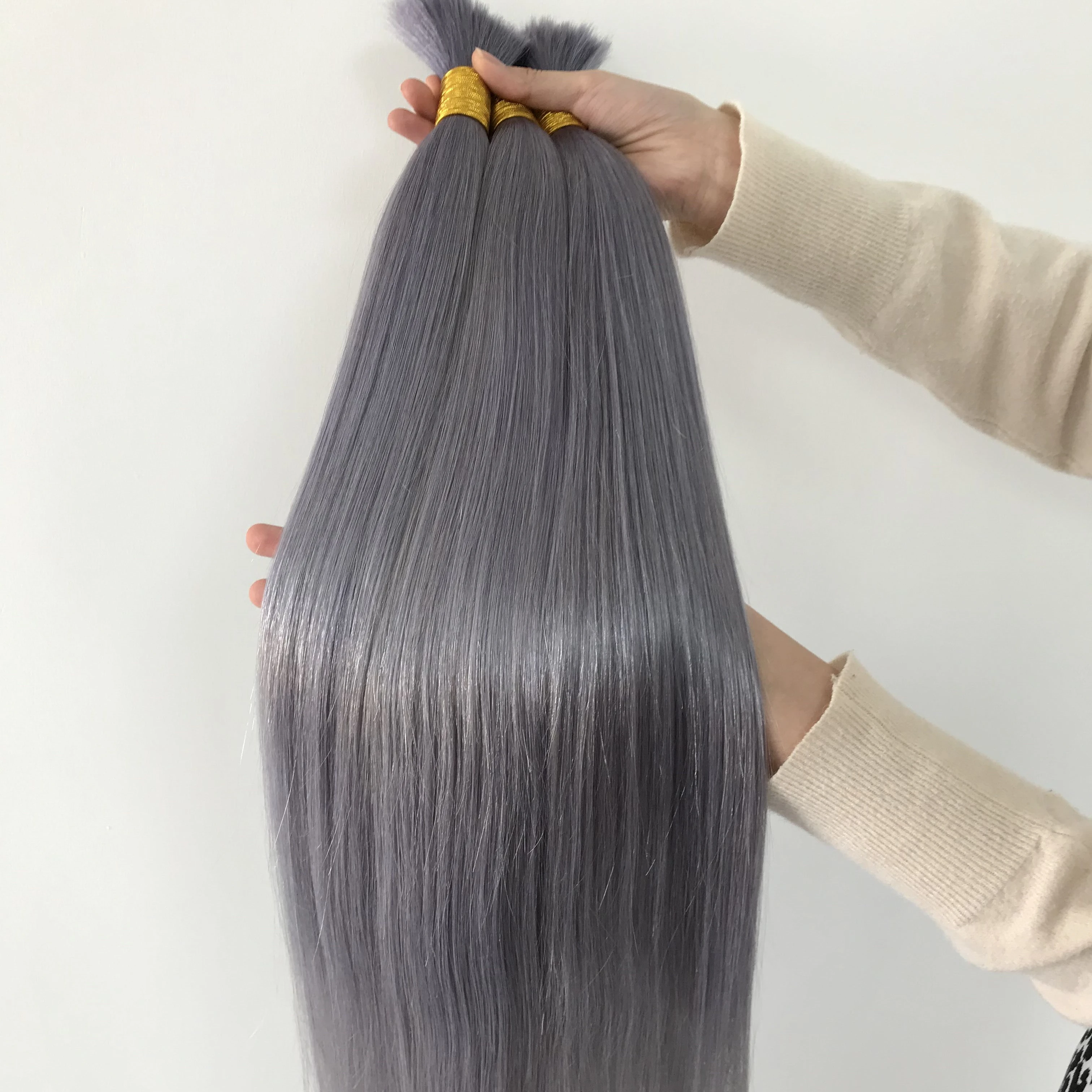straight silver double drawn Russian bulk hair extensions