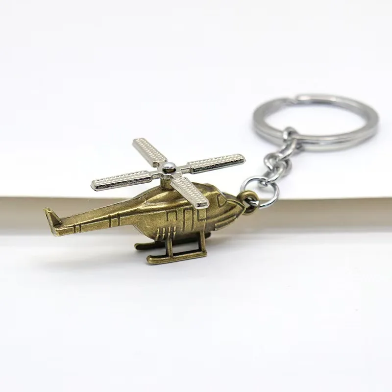 Retro Fashion 3D Helicopter Airplane Keychain Alloy Keychain Pendant with Custom Logo Carabiner Keychain for Bags and Rings