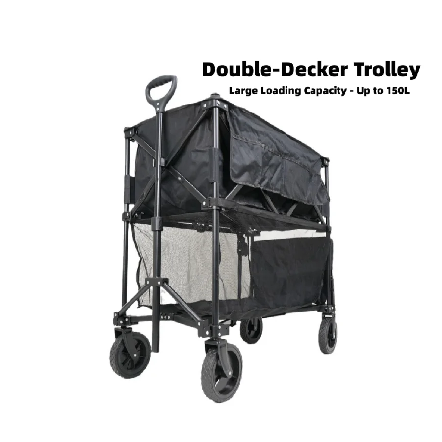 Customizable Double-Layer Folding Camping Stroller 2Tie Outdoor Sports Cart Enclosed Garden Wagon Storage Shopping OEM Tool