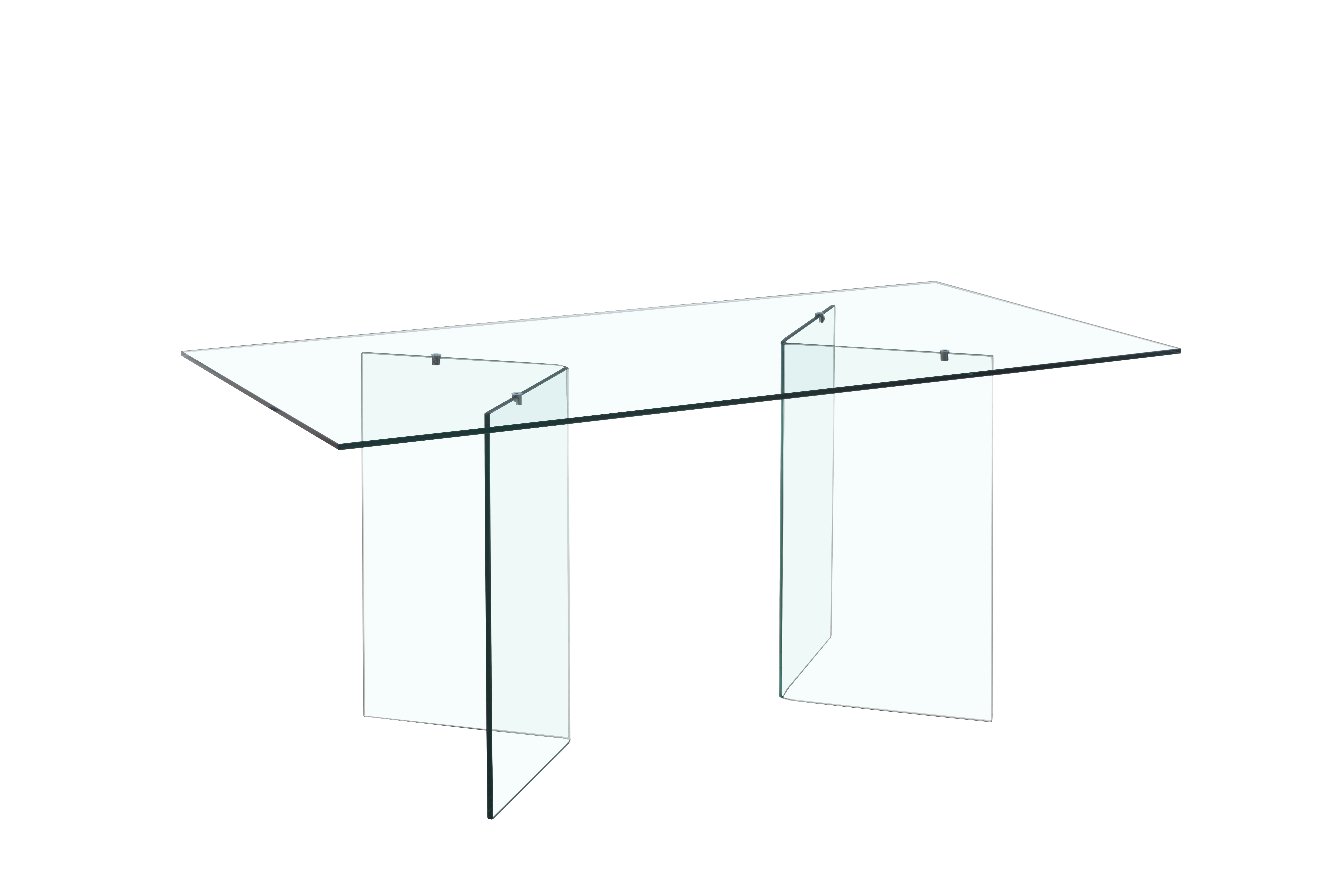 Bent Glass Dining Table With Clear Tempered Glass Legs
