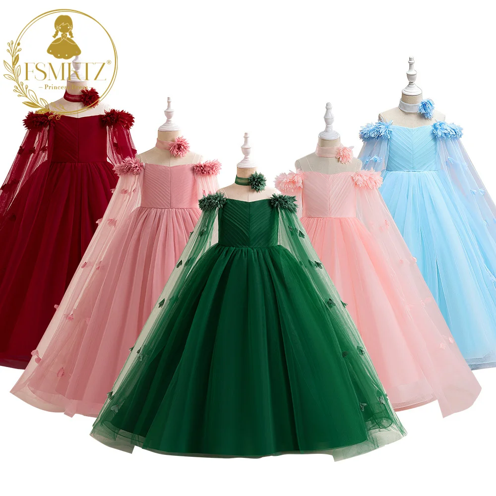 FSMKTZ  Kids Fashion New Tulle Ball Gown Flower Girls Dress Wedding Frock for Kids Boutique Children Garment Big Girls Dress