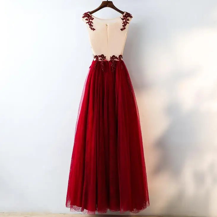 
2020 O Neck Crystal Appliques A Line Long Evening Dresses Elegant Party Lace Draped Tulle Prom Gowns 