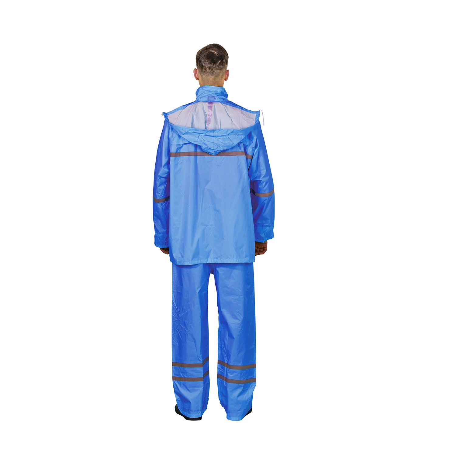 R015-B Rain suit rain wear rain coat hooded with reflective tape Rubberized Polyester PVC