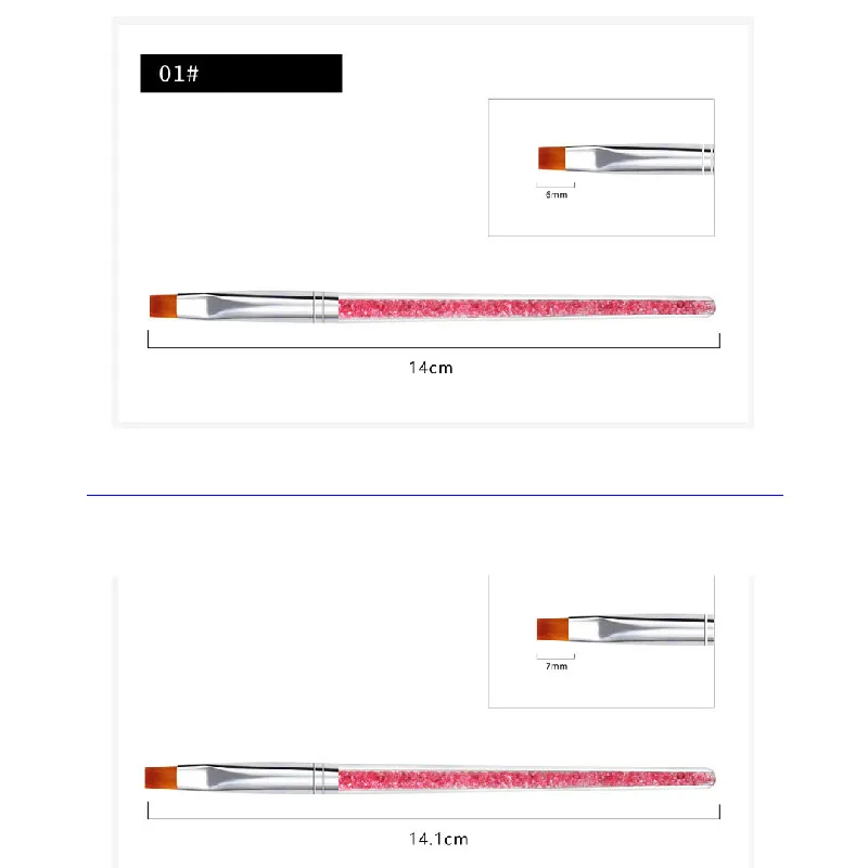 Professional Nail Kit Pink Diamond Flat Head Phototherapy UV Gel Pen 7pcs Nail Art Brush Set