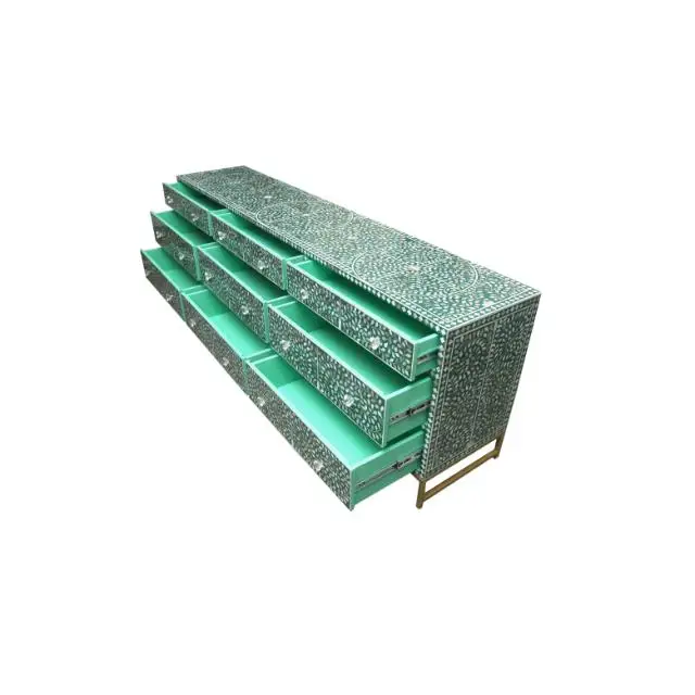 Antique Large Cabinet MOP FTD 9 DRW Floral Green Classic Designs Luxury Collection Living Room Home Best Quality Wholesale Price