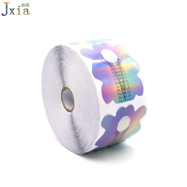  Jiexia Новый Пользовательский логотип 500 шт./рулон плотной бумаги с помощью липкого клея самоклеющиеся голографические наклейки для ногтей