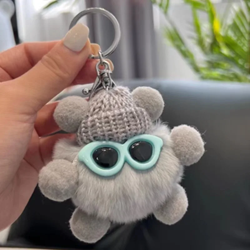 Cartoon Rex rabbit Plush Doll Car Key Bag Pendant Key Rings Cool Sunglass Cap Coal Ball Plush Keychain