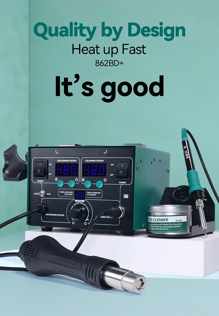 862BD+ 2 In 1 SMD BGA Rework Soldering Station Heat Air Desoldering StationMobile Phone Laptop Repair Rework Soldering Station