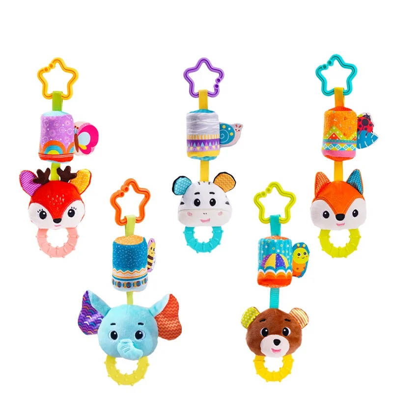 Custom Plush Animal Rattle Pull Musical Shaker Play Gym Plush Stuffed Animal Baby Rattle Baby hanging toy for Car seat Stroller
