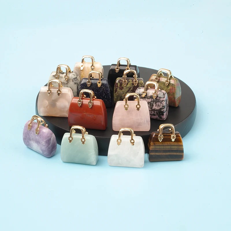 Wholesale natural multi-material crystal mini bags Jade semi-precious stone handbag decoration diy handcraft