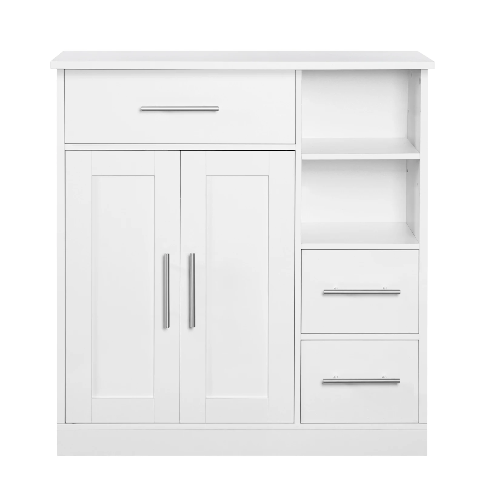 Freestanding White Bathroom Storage Cabinet with Drawers, Bathroom Organizer with Shelves 2 Door Cabinet for Bathroom Kitchen