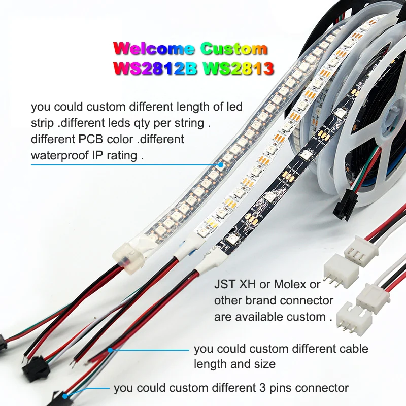  Пользовательский ws2812b ws2813 5050 144led/m 60led/m 30led/m IP20 IP65 IP67 Светодиодная лента sp108e sp107e sp110e 3a 4a 5a 70a источник