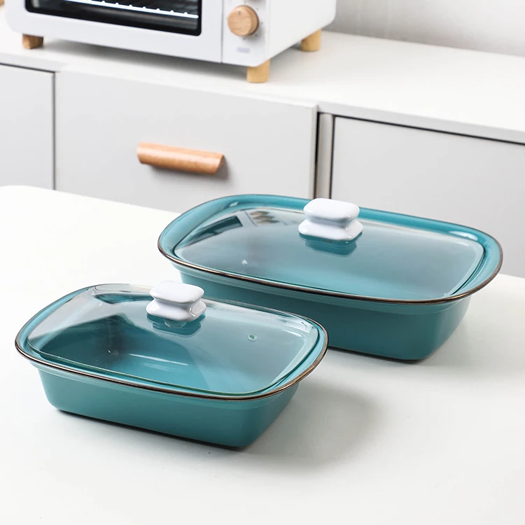 
High grade elegant modern style kitchen oven heat resistant rectangle non stick ceramic baking tray with cover 