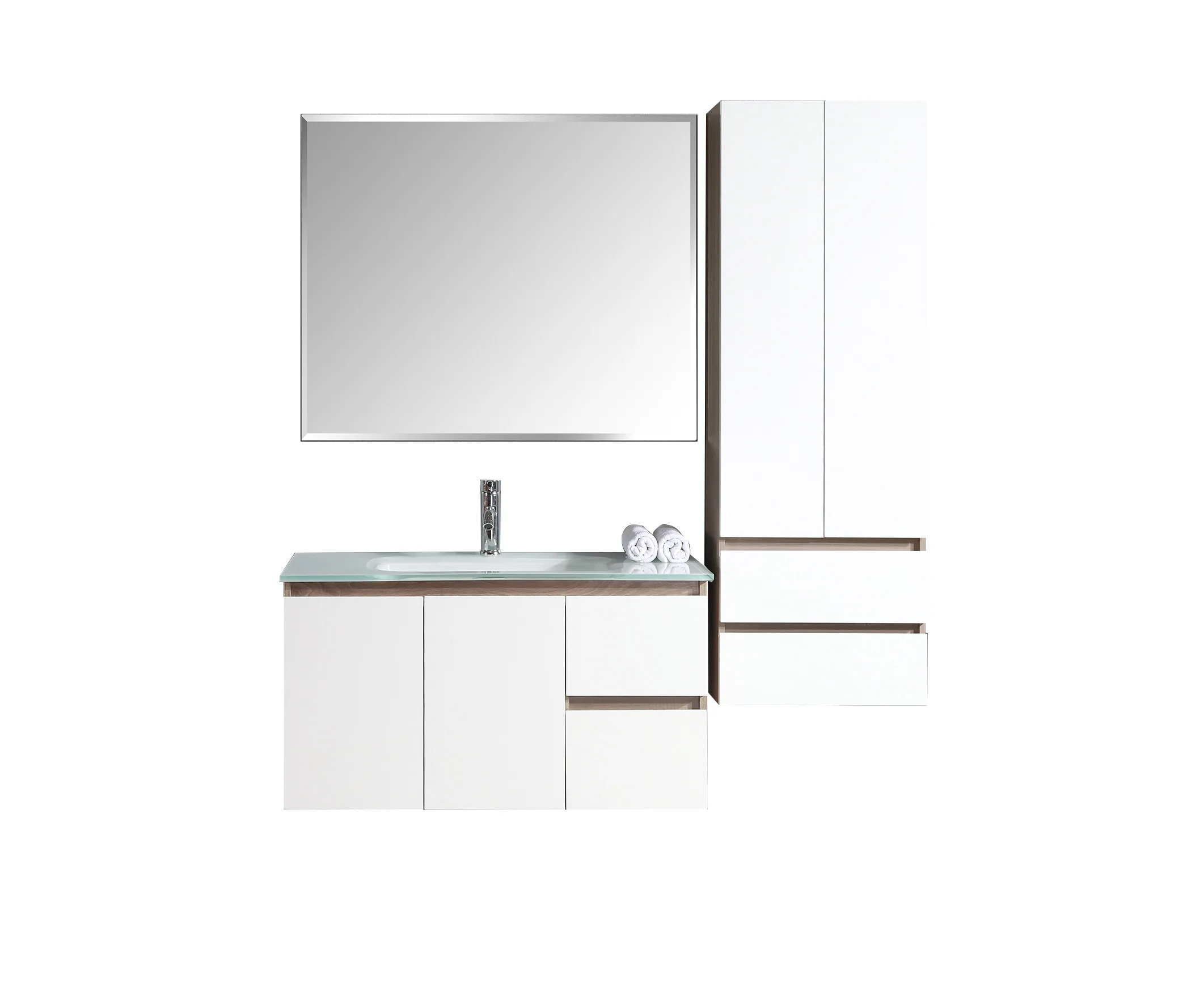 
100cm complete set of mdf&pvc bathroom cabinet wall-mounted with side cabinet 