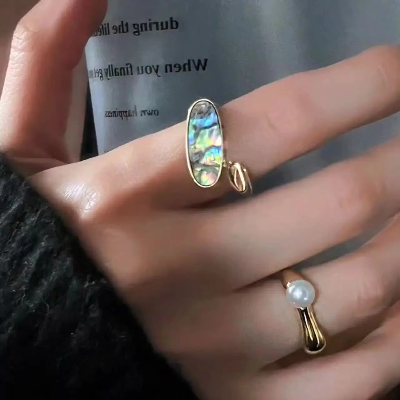Natural Abalone Shell Ring Female Fashion Personality Simple Opening Pearl Abalone Rings For Women Jewelry
