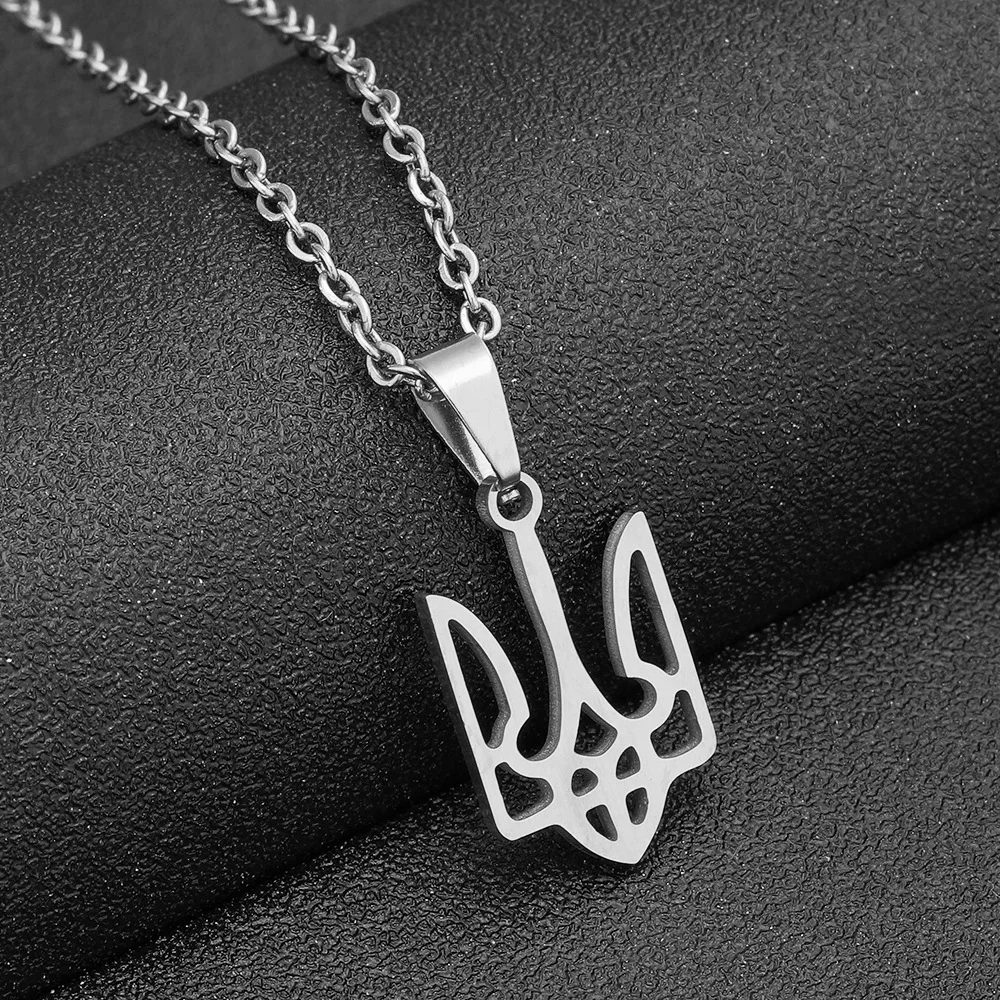 Stainless Steel National Symbols Of Ukraine Flag Pendant Necklace For Men Women Tryzub Ukrainian Solidarity Choker Jewelry