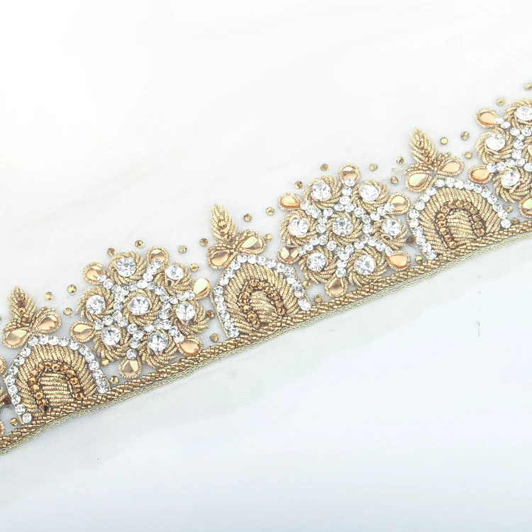 
Wholesales exclusive trimmings bead trim bridal belt sashes wedding dress ribbon costume lace craft sewing sari border 