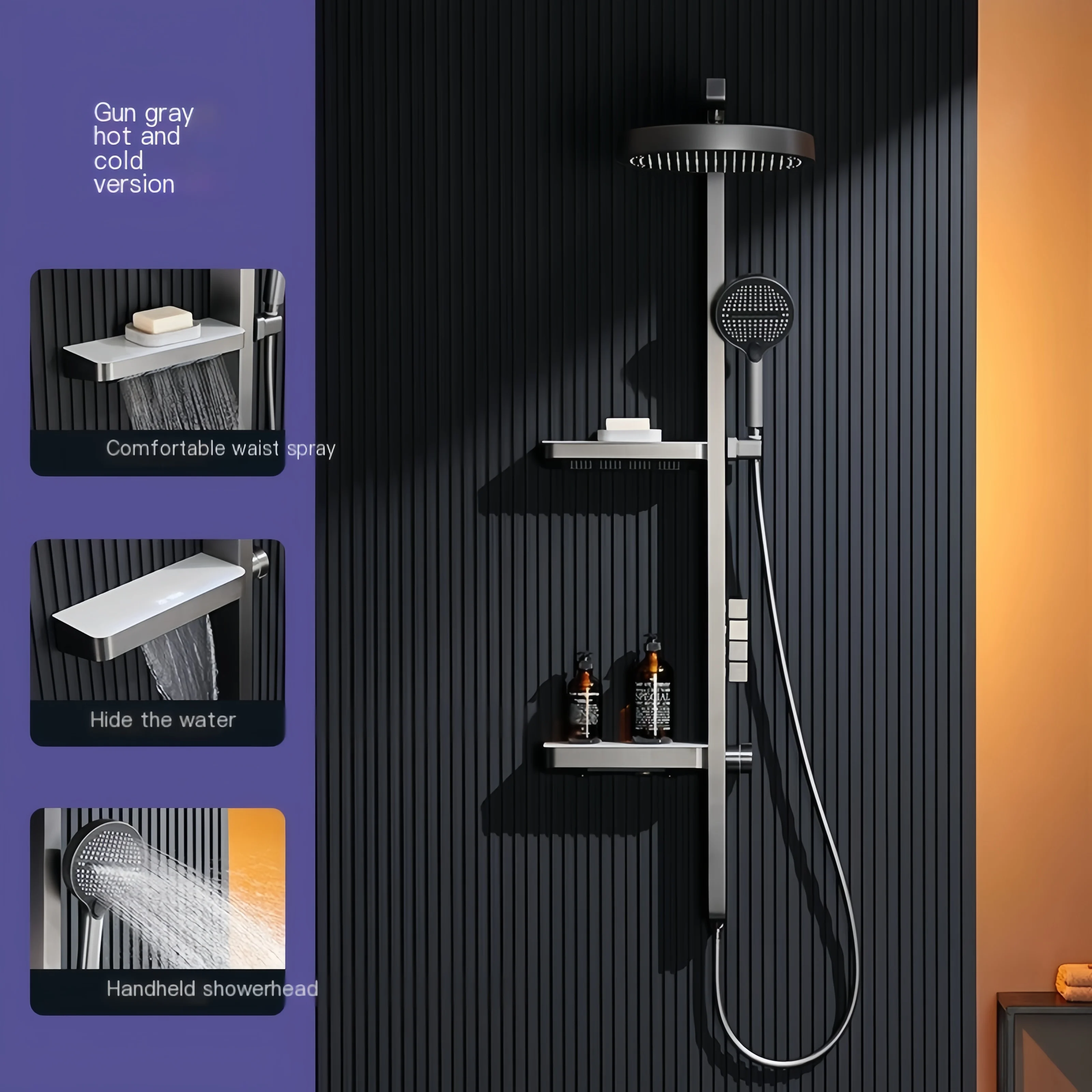 Matte Black 4-Function Concealed Installation Brass Shower Faucet Set Hand Shower Jet Spray Rain Head Waterfall Tap Chrome