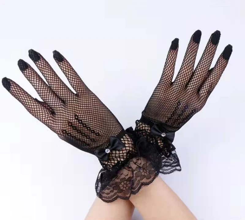 Wholesale Fashion Cosplay Costume Party Accessories Bowknot Punk Glove Lace Nightclub Bride Fishnet Gloves