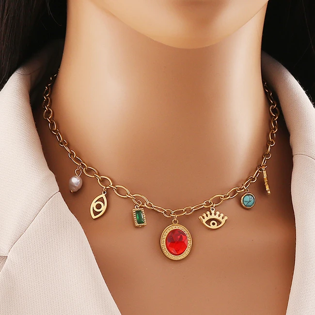 Dazgirl hot selling cat eyes heart shaped hexagram pendant chocker necklace