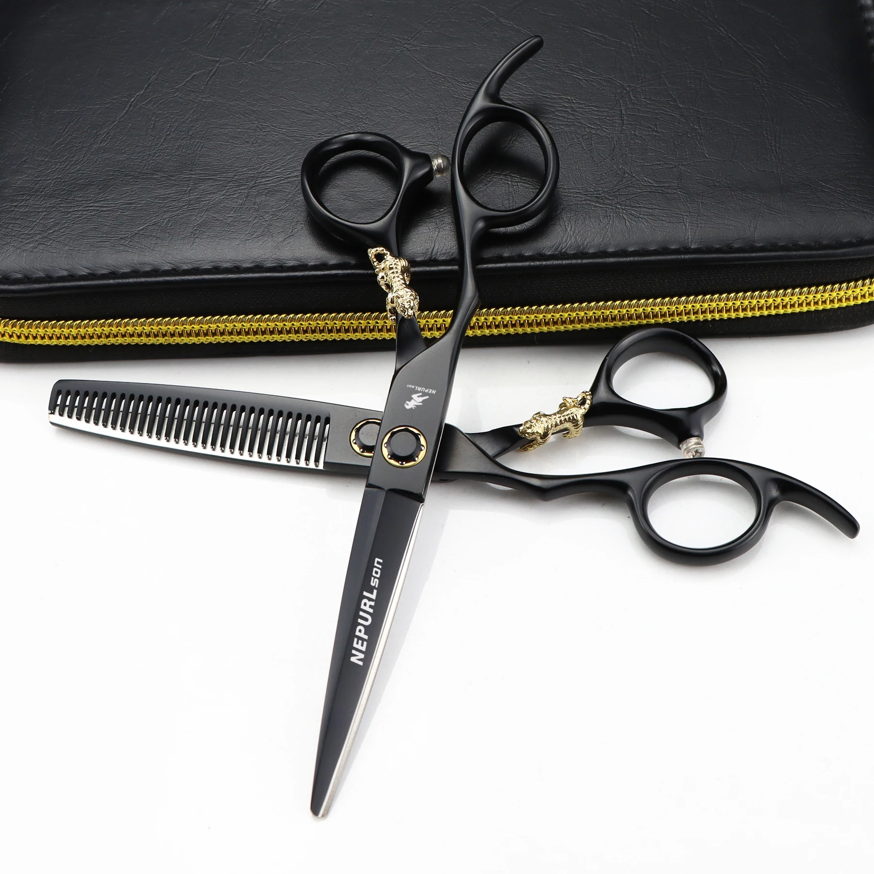 6.0  Inch  NEPURLson left tiger handle  professional  scissors  New Fashion Design Beauty Barber Flat Tooth Scissors