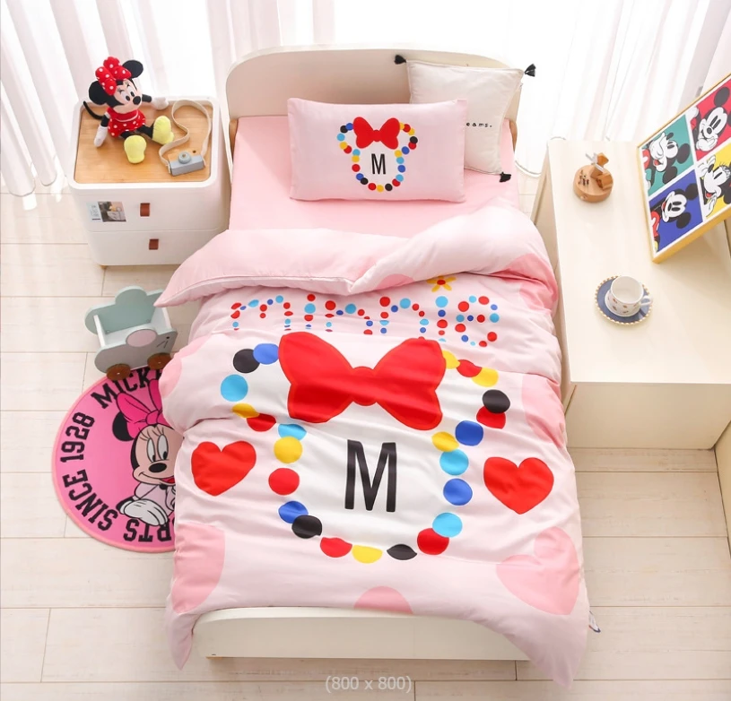 STG Customized Design Female Mouse 100% Cotton Down 6PCS Baby Bed Set with Comforter Bedspread Pillow Inserts