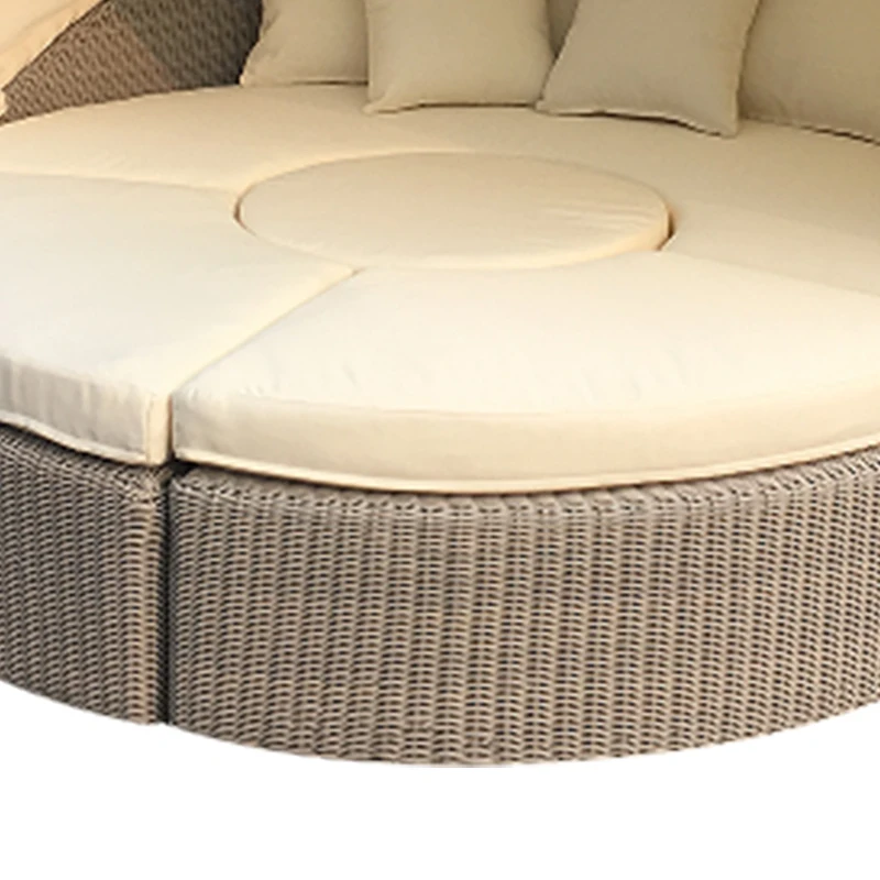 High End Waterproof Outdoor Rattan Furniture Lounge Chaise Sunbed Canopy Bed Round Sun Lounger Terrace Day Bed