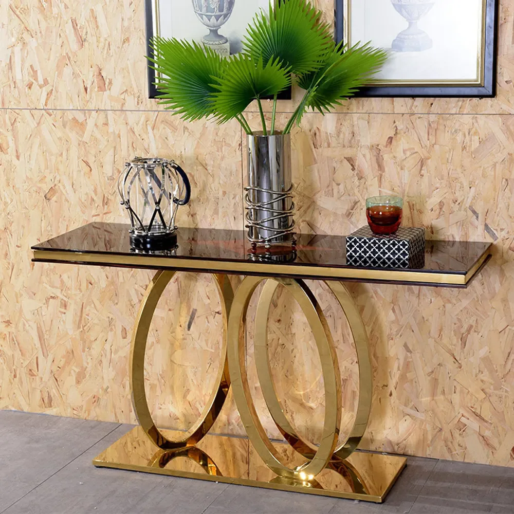 Luxury Design Decorative Long Hallway Gold Hallway Mirror Marble Glass Gold Metal Frame Console Table for Living Room