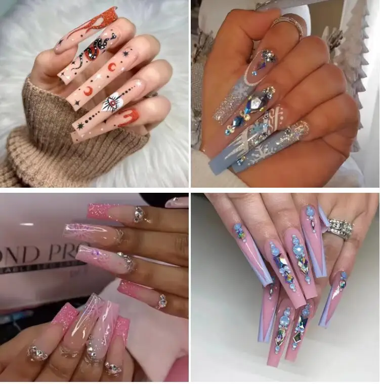 Ballerina Medium Coffin Heart Pearl French Embossed Cross Manicure Wear Armor Reusable Printed False ABS Nails Press On Nails