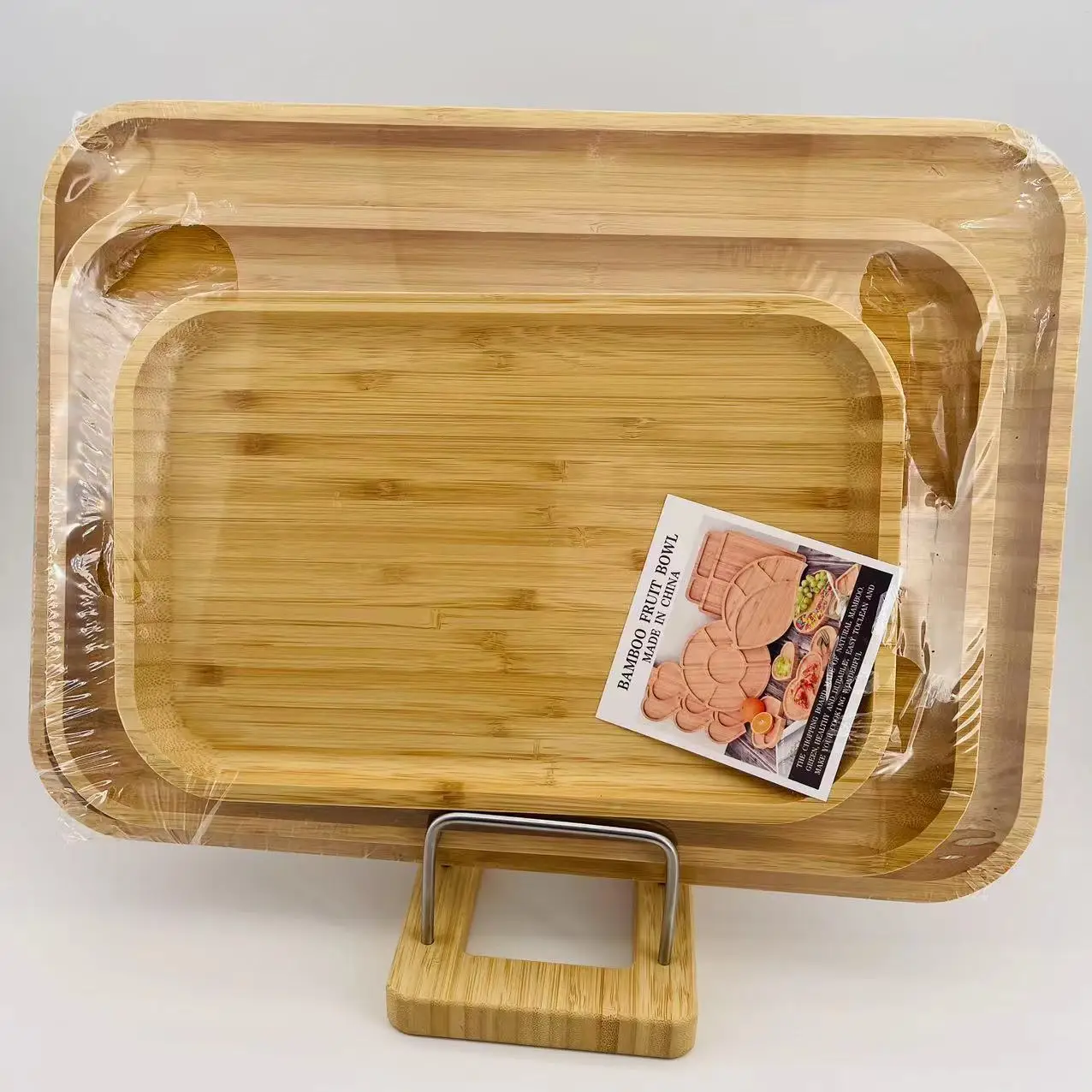 High Quality Wholesale Eco-friendly Rectangle Fruit Bamboo Tray Three Piece Set Bamboo Wooden Tray