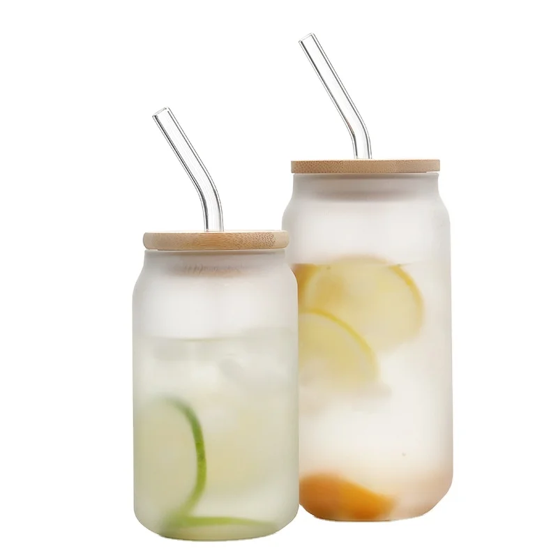 AeofaBest Seller 12oz 16oz 20oz 400ml 550ml Large Blank Coke Beer Can Shaped Borosilicate Glass with Bamboo Lid and Straw