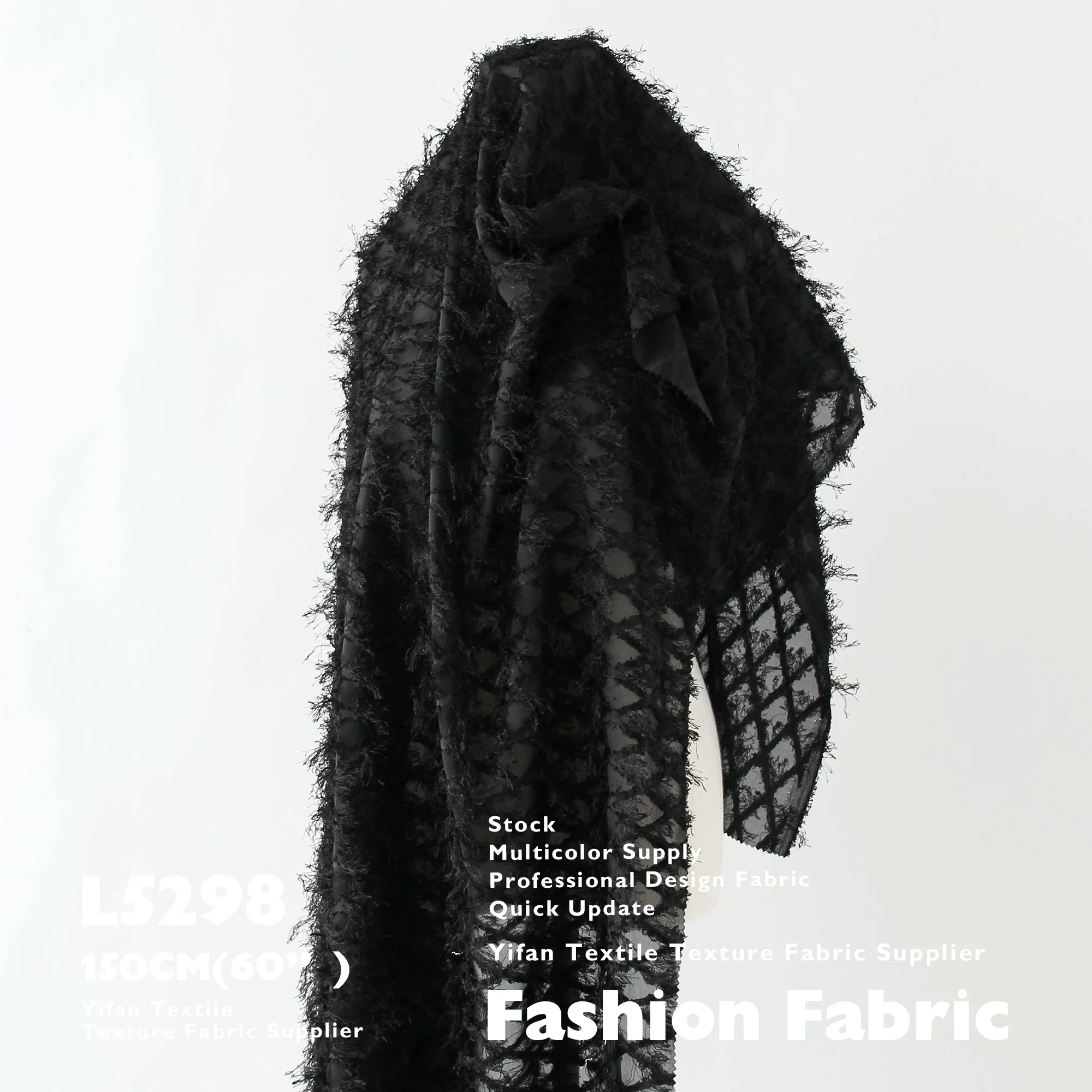 Fashion Fabric In Stock Abstract Geometric Chiffon Diamond Tassel Texture Jacquard Fabrics For Dresses Clothing Curtain Cloth