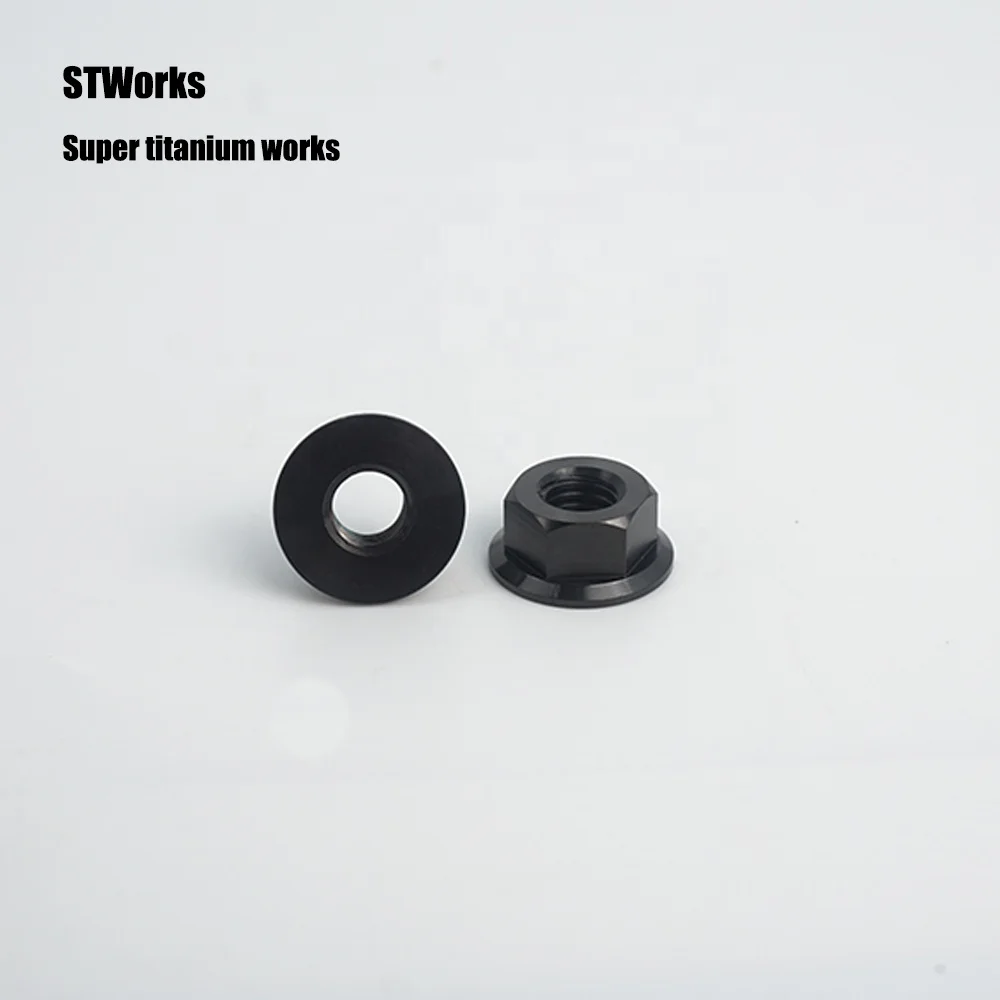 cnc machining titanium 6al4v Flange Nut  din6923 Titanium Hex flange Nut Black M8
