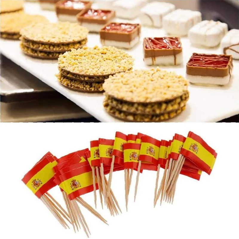 Wholesale Cupcake Food Decoration Paper Miniature Custom Cocktail Spain Toothpick Flag