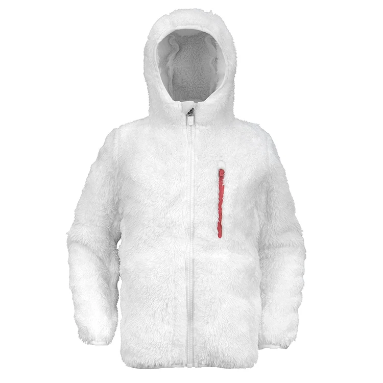 Wholesale white coral fleece  hooded coat zip front jacket custom print