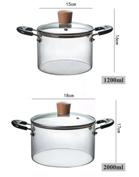 Big Size Clear Heat Resistant 2.5L Glass cooking Pots to Cook on Fire