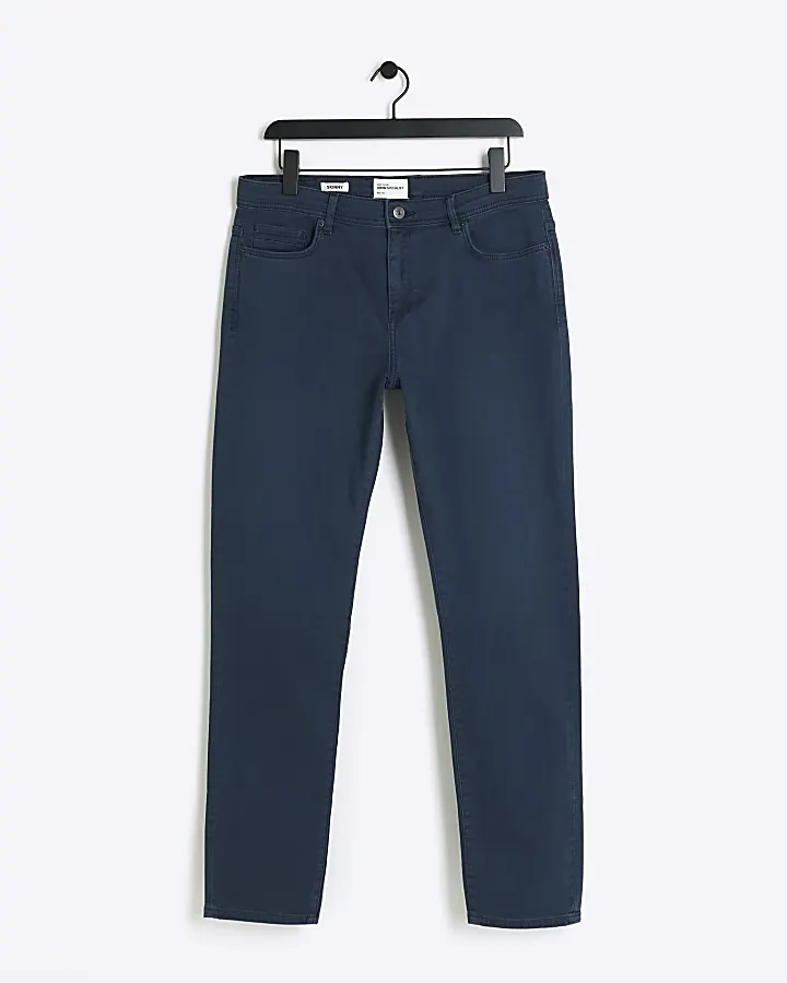 2024 Men Classic Formal Blue Skinny Fit Jeans Stretch Denim Pants