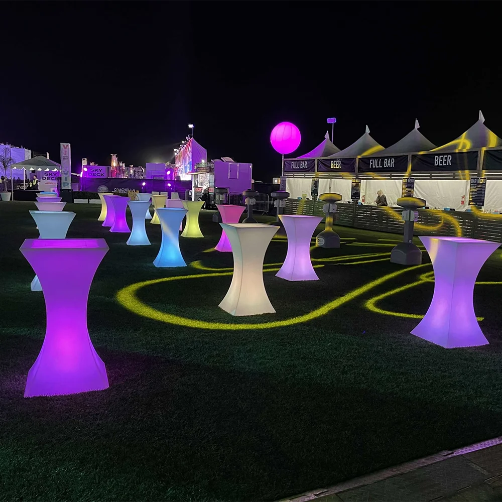 Factory Best Price Remote RGB Color Changing Led Bar Outdoor Table Furniture Wedding Party Event Highboy Plastic Cocktail Table