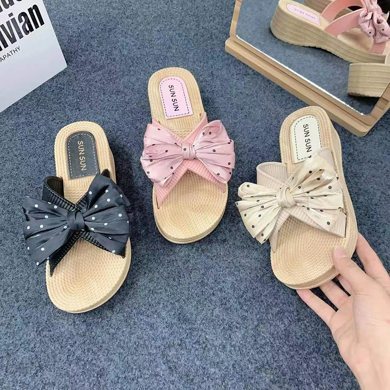 New fashion female classic slippers 2023 designer slipsole luxury slippers for ladies bow female slippers and sandals