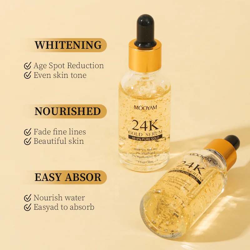 Private Label Custom Face 24K Gold Foil Retinol Essence 30mL Whitening Anti Wrinkle Aging Facial Skin Care Serum