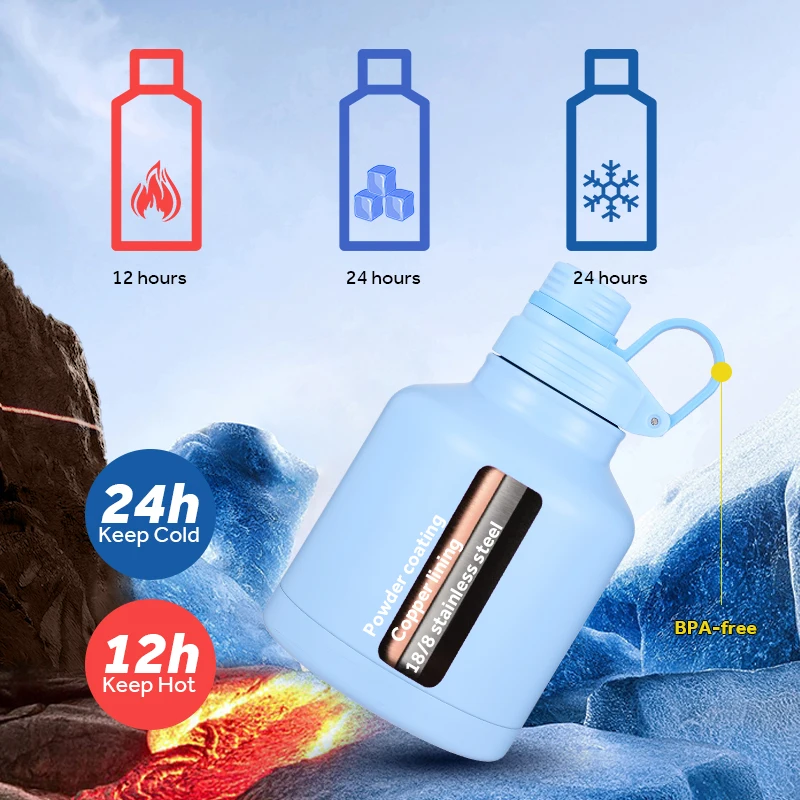 Everich New Style for AMZ Travel Camping Double Wall with Handle Press lid Stainless Steel Sports Water Bottle Outdoor Bottle
