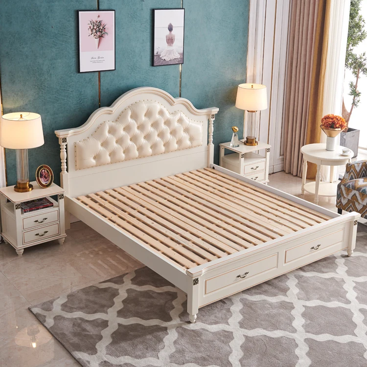 modern european solid wood bed Fashion Carved 1.8 m bed french bedroom furniture