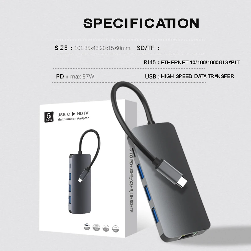 8 9 в 1 Usb-концентратор адаптер Type-c концентратор 4k Tf Sd H DMI 3 5 мм аудио конвертер Ethernet Usb 0