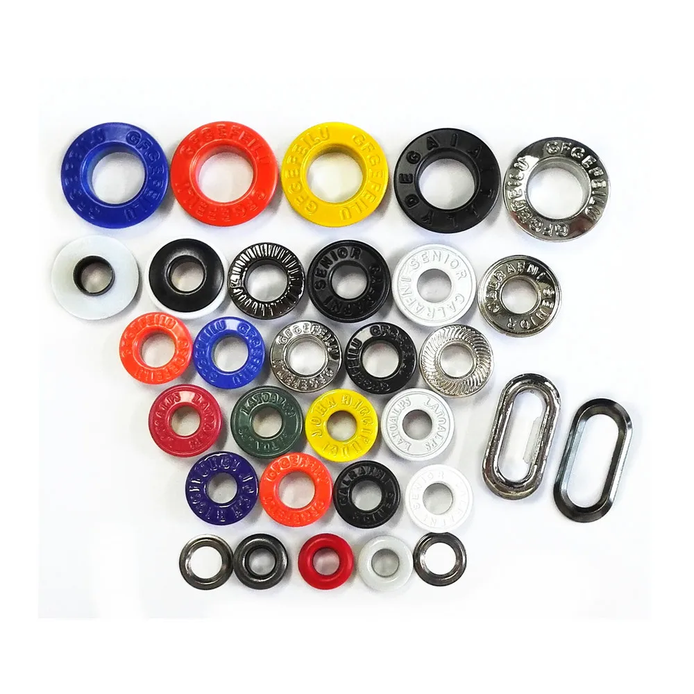 OEM 10mm carve engrave lettering print logo accessory iron alloy metal colorful black round eyelets rings for awning shoe