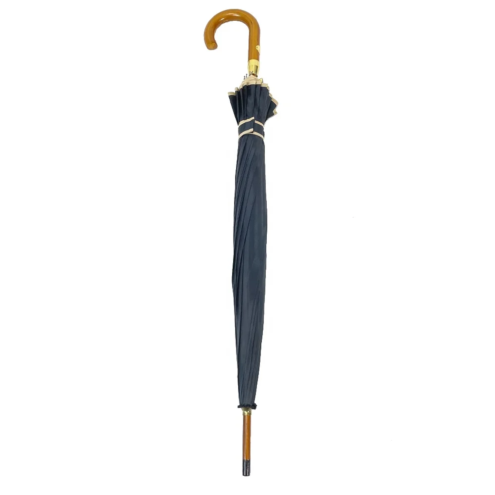 Ovida High Quality 25 Inch 16 Ribs Automatic Golf Umbrella With Piping Wood Shaft And Handle Umbrella Promotional