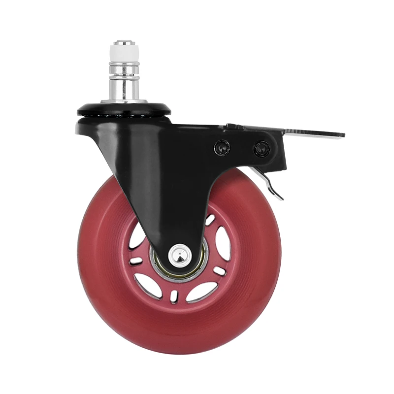 Universal 3 Inch Swivel Wheels Furniture Chair Casters PU Office Chair Caster Wheel with Mute Inserts Double Ball Dual Brake